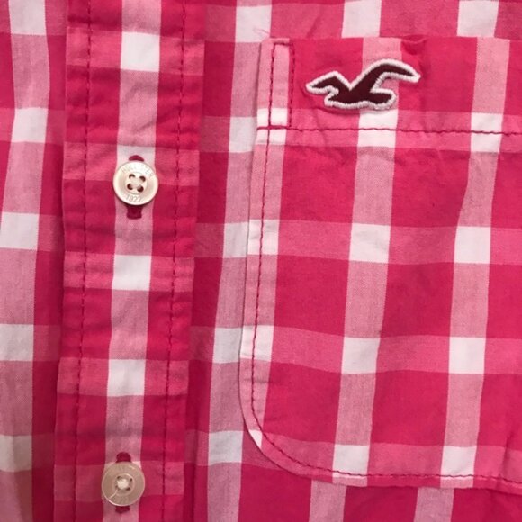 Hollister NEW Cotton Gingham Check Button Shirt Top Blouse Pink Long Sleeves S - Picture 6 of 14